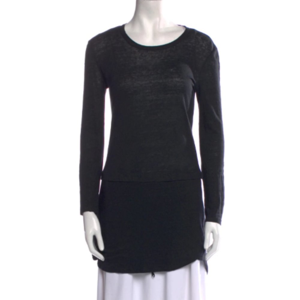 A.L.C. Charcoal Gray Linen Long Sleeve Crew Neck Drop Waist Tunic Top Sz X-Small